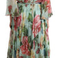 Elegant Floral Green Midi Silk Dress