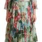 Elegant Floral Green Midi Silk Dress