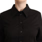 Elegant Black Cotton Blend Collared Top