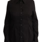 Elegant Black Cotton Blend Collared Top