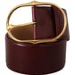 Elegant Brown Leather Belt with Gold Oval Buckle