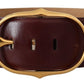 Elegant Brown Leather Belt with Gold Oval Buckle