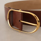 Elegant Brown Leather Belt with Gold Buckle