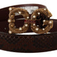 Elegant Phyton Leather Pearl Buckle Belt