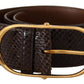 Elegant Python Leather Belt with Gold Buckle