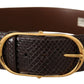 Elegant Python Leather Belt with Gold Buckle