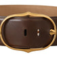 Elegant Brown Leather Belt with Gold Buckle