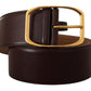 Elegant Dark Brown Leather Belt with Gold Buckle