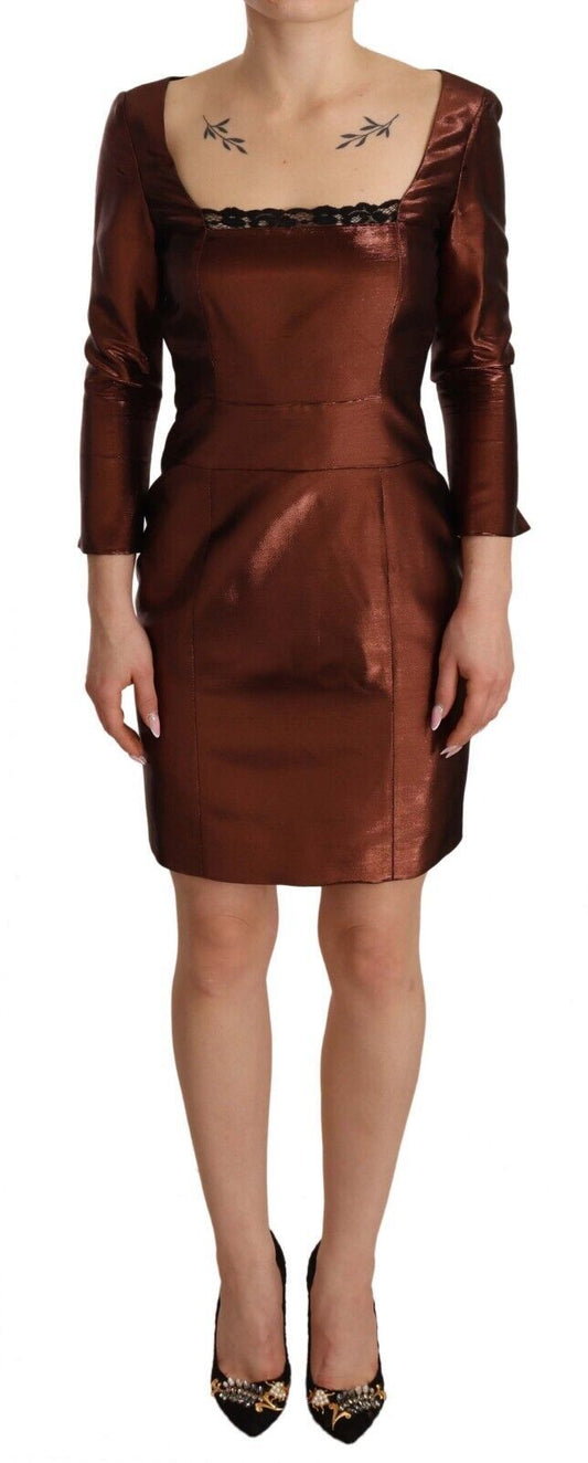 Elegant Bronze Sheath Mini Dress with Square Neck