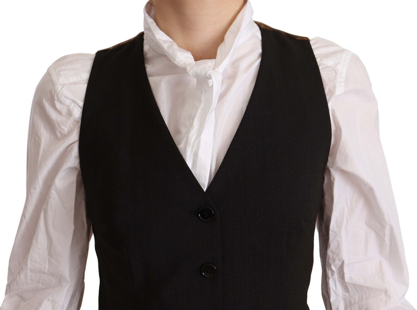 Elegant Black Buttoned Vest Top