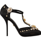 Elegant Crystal-Embellished Mesh T-Strap Pumps