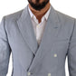 Elegant Slim Fit Light Blue Double Breasted Blazer