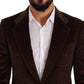 Elegant Brown Corduroy Slim Fit Blazer