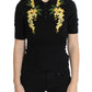 Elegant Black Silk Floral Polo Top