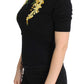 Elegant Black Silk Floral Polo Top