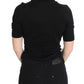 Elegant Black Silk Floral Polo Top