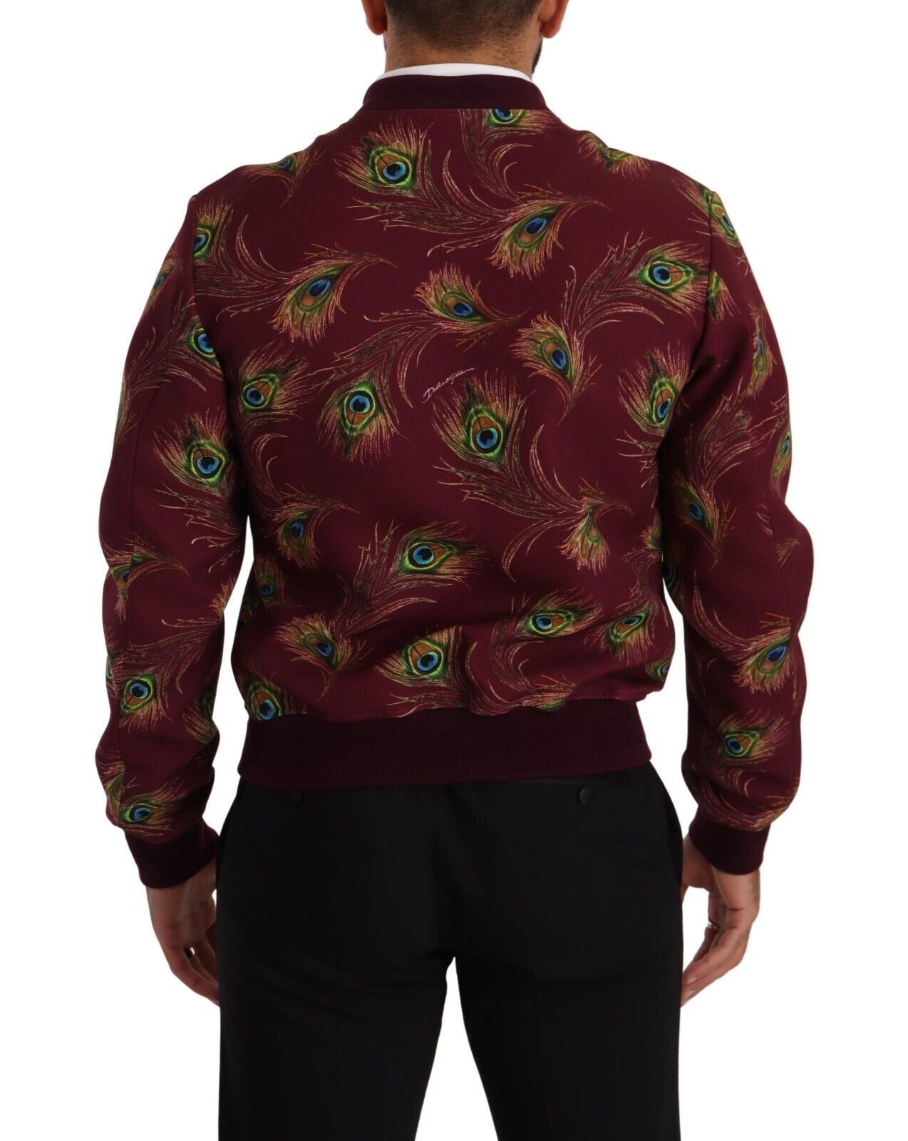 Radiant Red Peacock Print Bomber Jacket