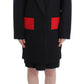 Elegant Draped Long Coat in Black with Red Accents