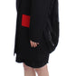 Elegant Draped Long Coat in Black with Red Accents