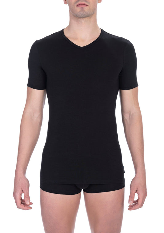 Black Cotton Men V-Neck T-Shirt