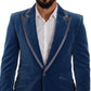 Elegant Velvet Blue Slim Fit Suit