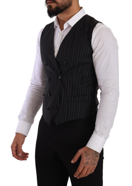 Elegant Striped Double-Breasted Dress Vest