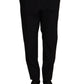 Elegant Dark Blue Wool Silk Tuxedo Trousers