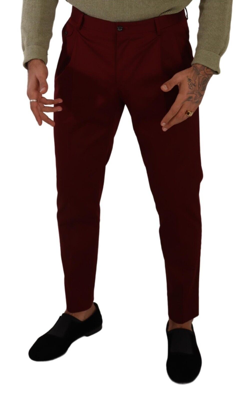 Elegant Dark Red Dress Chinos for Men