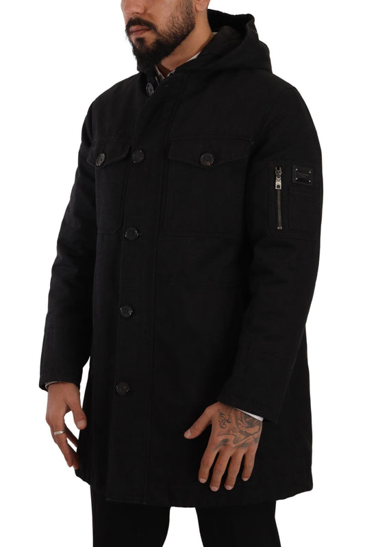 Elegant Black Parka Hooded Jacket