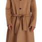 Opulent Beige Shearling-Collar Overcoat