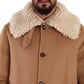 Opulent Beige Shearling-Collar Overcoat