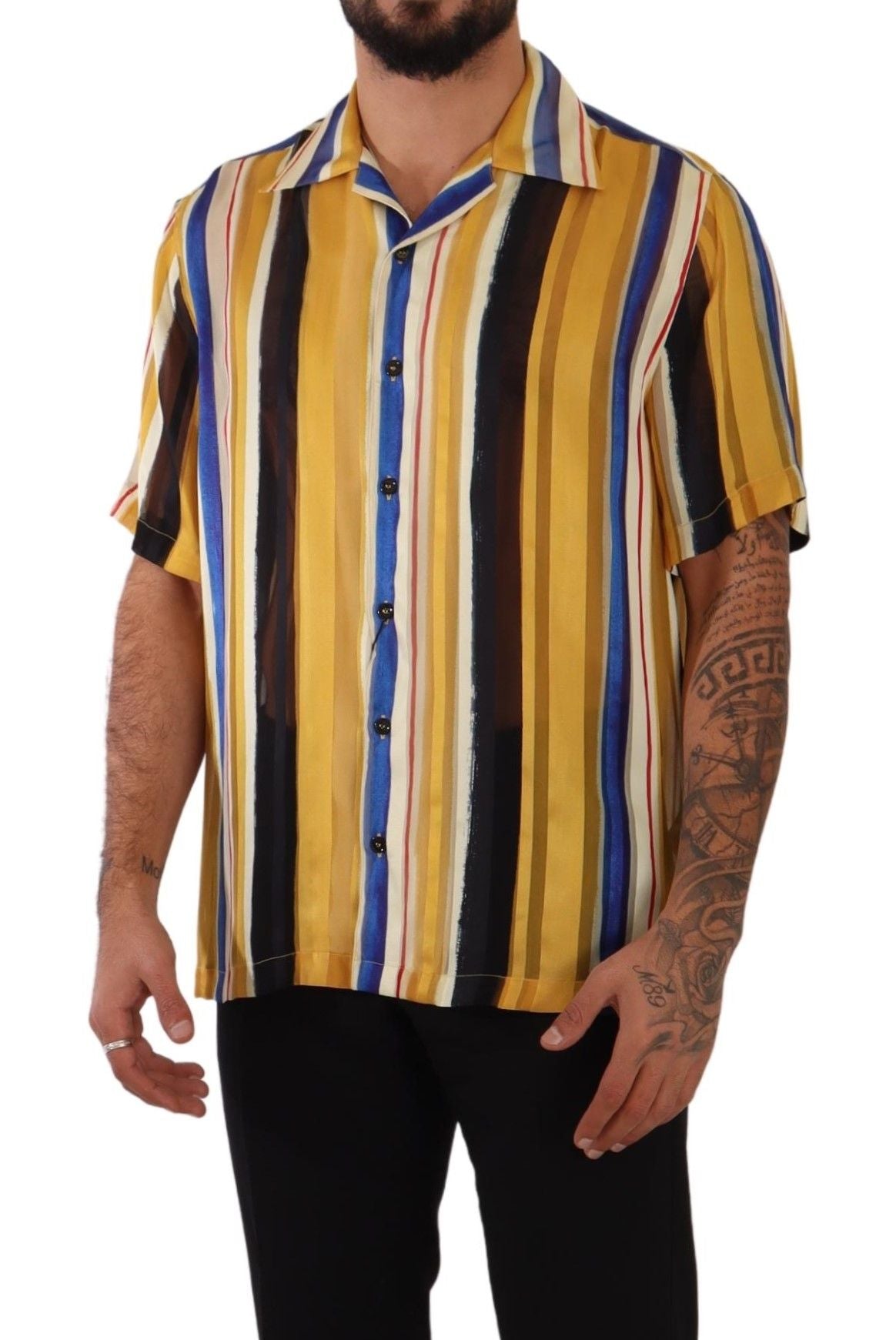 Yellow Striped Silk-Blend Men's Shirt