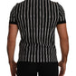 Elegant Striped Polo T-Shirt in Black