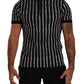 Elegant Striped Polo T-Shirt in Black