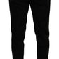 Elegant Slim Fit Dress Pants in Black Brocade