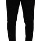 Elegant Slim Fit Dress Pants in Black Brocade