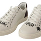 Italian Casual Leather Sneakers in White & Bordeaux