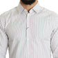 Elegant White Striped Cotton Dress Shirt