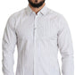 Elegant White Striped Cotton Dress Shirt