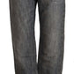 Chic Gray Straight Cut Ramie-Cotton Jeans