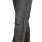 Chic Gray Straight Cut Ramie-Cotton Jeans