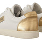 Elegant White Leather Sneakers with Gold Accents