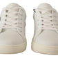 Elegant White Leather Sneakers with Gold Accents