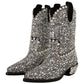 Crystal-Embellished Black Suede Boots