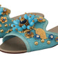 Exquisite Crystal-Embellished Exotic Leather Sandals