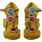 Stunning Crystal-Embellished Yellow Leather Sandals