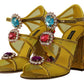 Stunning Crystal-Embellished Yellow Leather Sandals