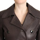 Elegant Double-Breasted Lambskin Leather Coat