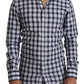 Elegant Blue & White Checkered Slim Fit Dress Shirt