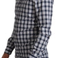 Elegant Blue & White Checkered Slim Fit Dress Shirt